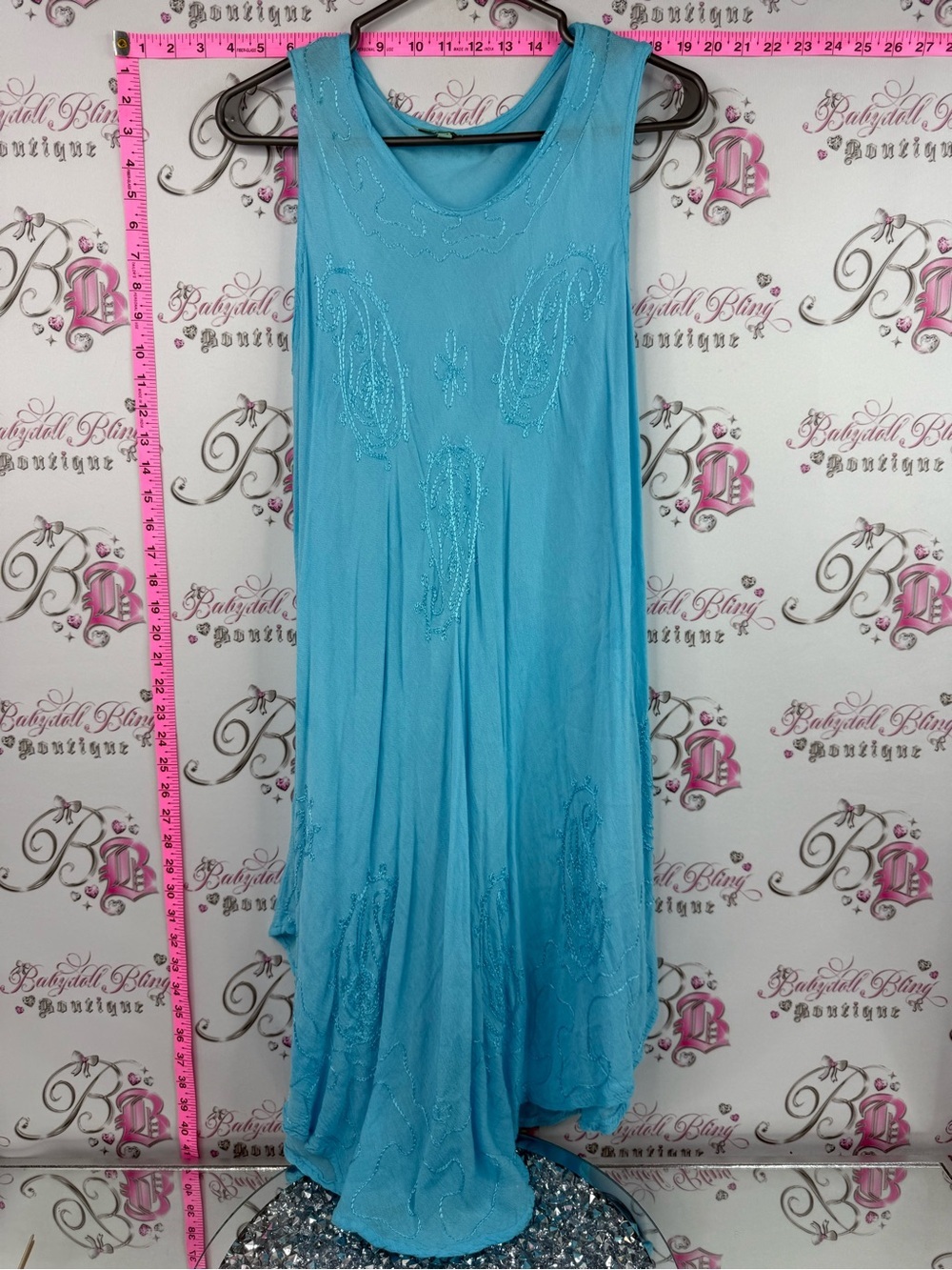 Ananadas collection dress embroidered Sleeveless Aqua Maxi Dress